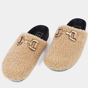 ShuShop | Azalea beige teddy mule/clog horsebit detail